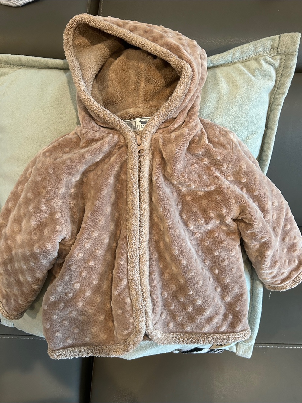 Unisex Toddler Plush Hooded Jacket in Taupe